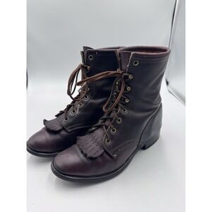 VTG Justin Roper Kiltie Lace Up Cowboy Western Boots Men's Size 8 Made In USA